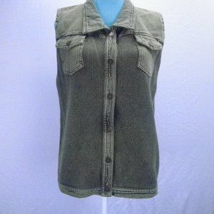 Vintage PBJ Blues Denim Sweater Vest Womens Olive Green XL